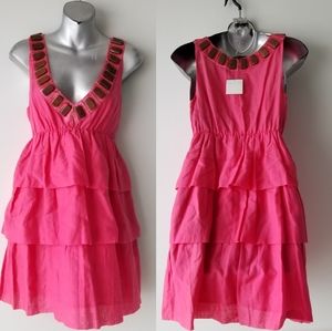 BEBE The Athena Tropical Print  Beaded Dress